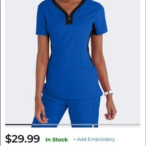 Small Royal Blue and Black Healing Hands Purple Label Yoga Scrub top